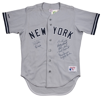 New York Yankees Multi Signed Road Jersey With 8 Signatures Including Slaughter, Rizzuto & Ford (JSA)